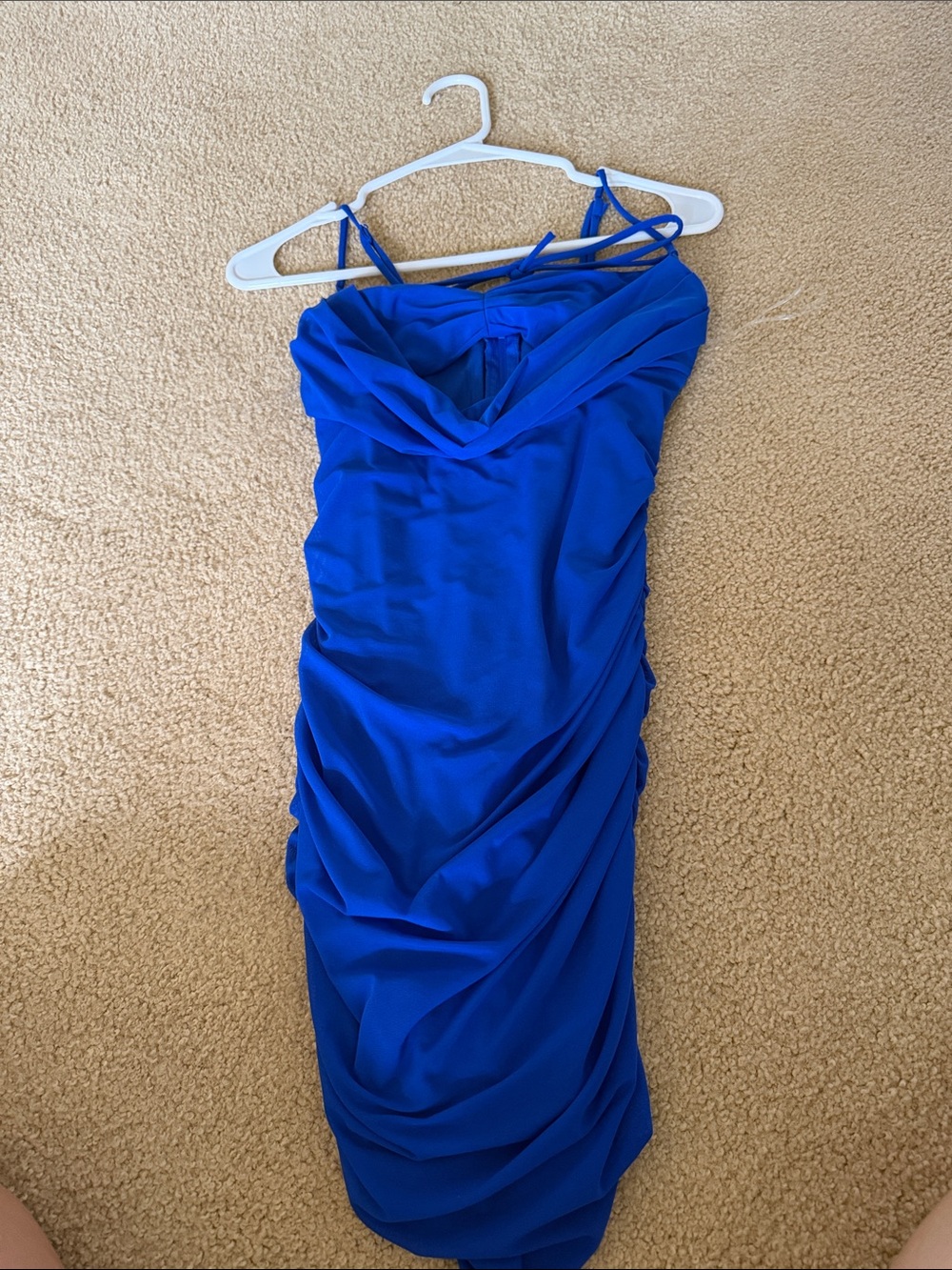 Windsor Cobalt Blue Ruched Spaghetti-Strap Mini Dress